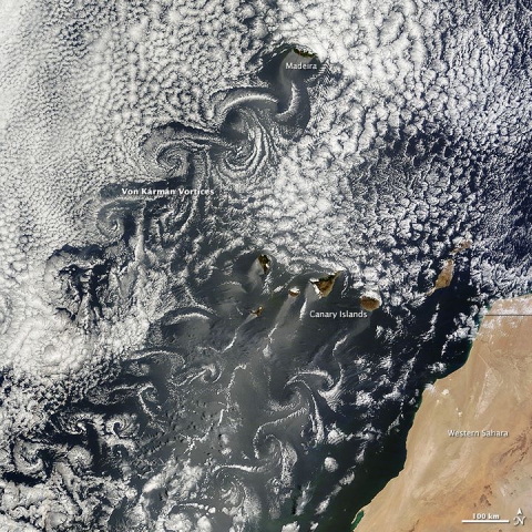 Canary Islands Kick Up Von Kármán Vortices (NASA image)