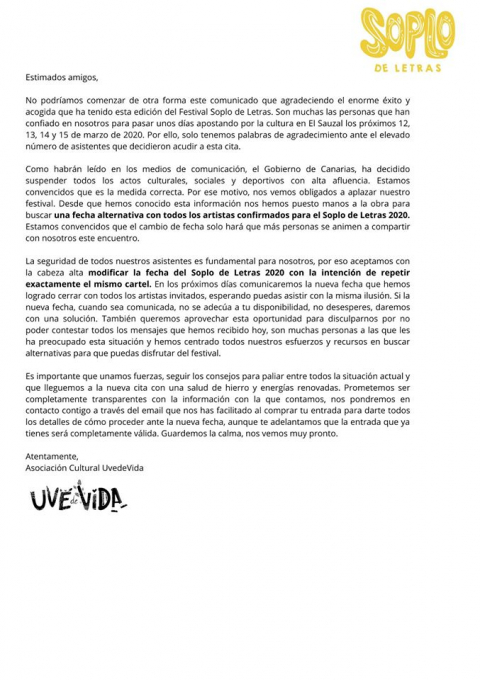 Festival Soplo de Letras 2020 POSTPONED